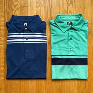 Lot 2 FootJoy Golf Performance Men’s Short Sleeve Polo Shirt 2XL Blue Green